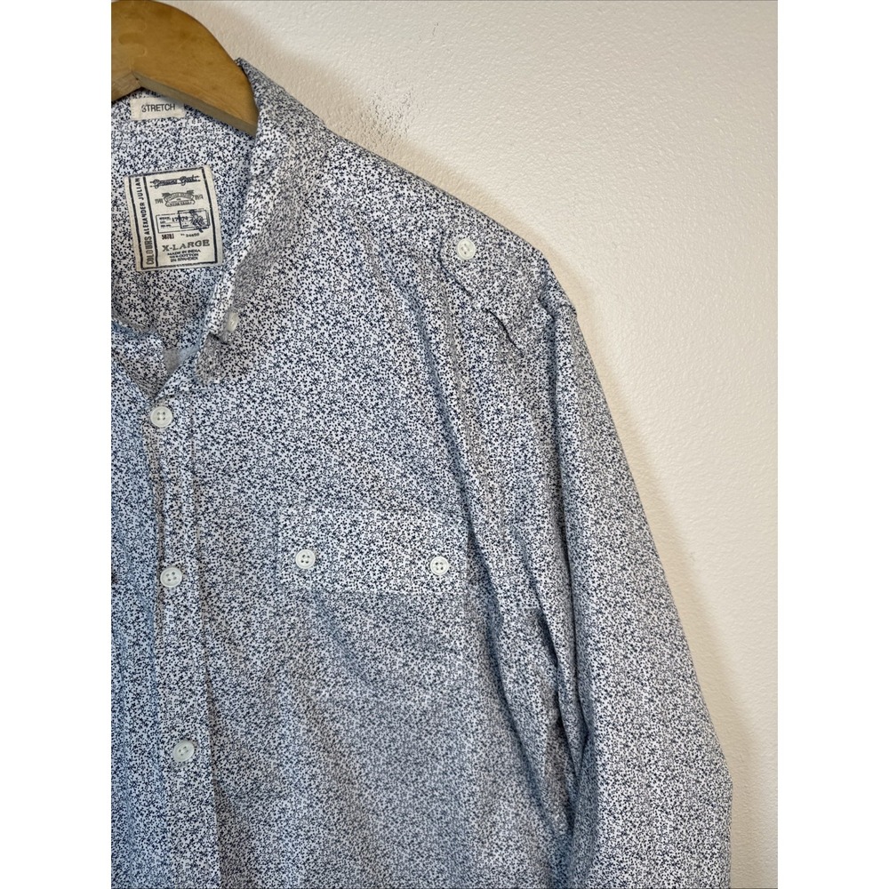 Colours Alexander Julian White Blue Shirt Micro Print Leaves Botanical Size XL - Picture 3 of 10